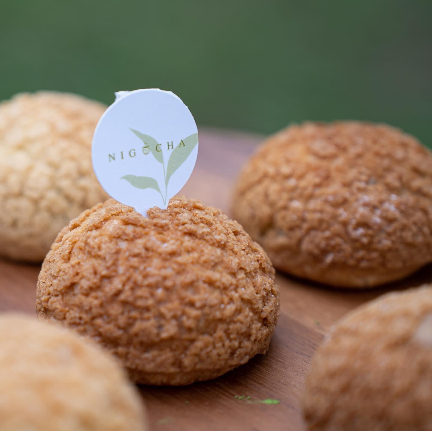 A crackle-topped matcha choux
